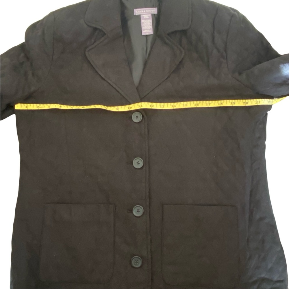 Laura Scott Quilted Button Down Jacket Black Blaz… - image 6